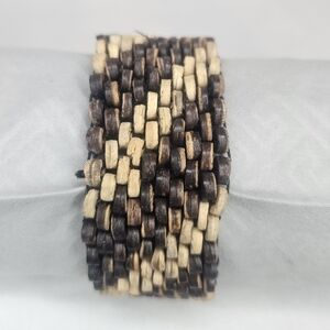 Vintage Multicolor Wood Disc Beads Stretch Bracelet 1970s-1980s EUC Striped